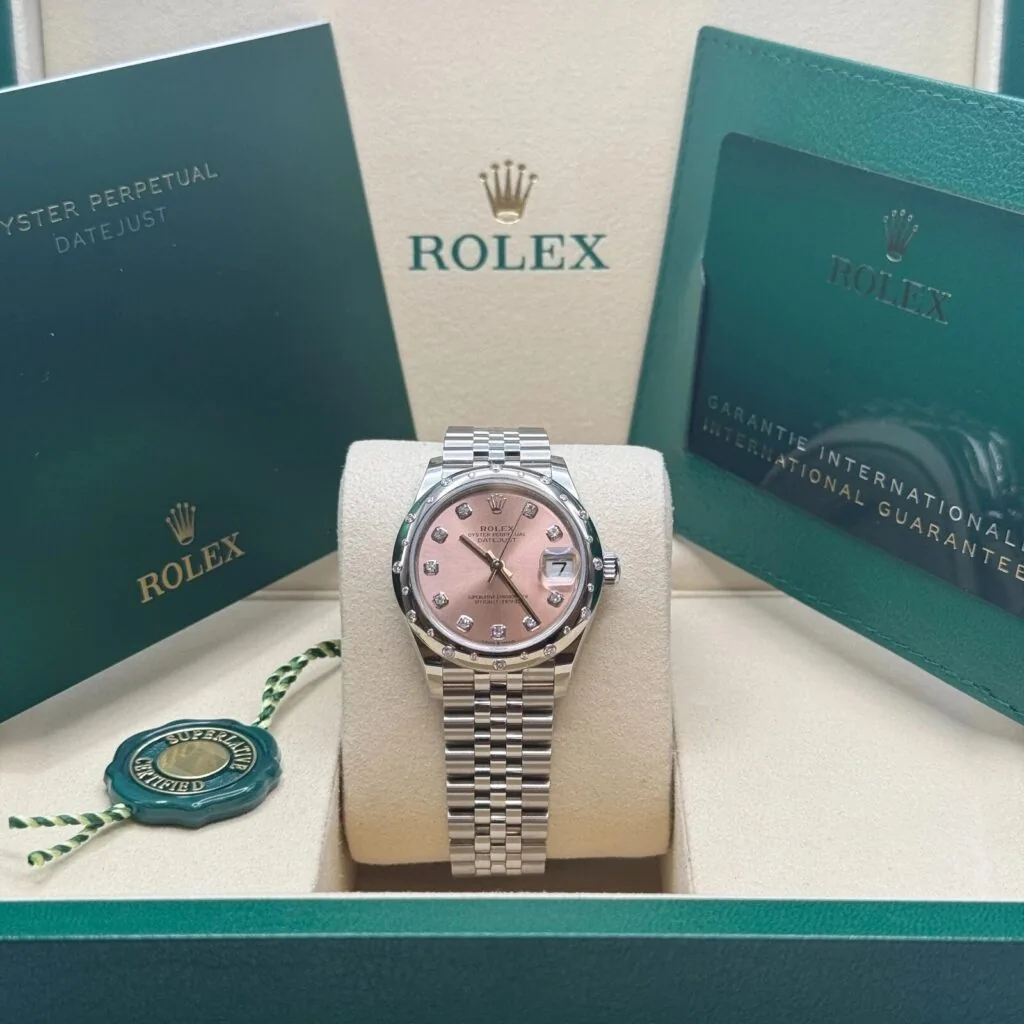 RLX Datejust m278344-0033/0034 Pink Dial 31mm Domed Diamond Oyster Watch