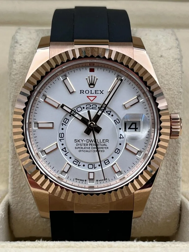 RLX Sky-Dweller 42mm Rose Gold White Dial Oysterflex - 336235