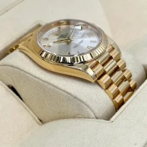 RLX Day-Date "President" 40mm Yellow Gold Silver Roman Dial - 228238