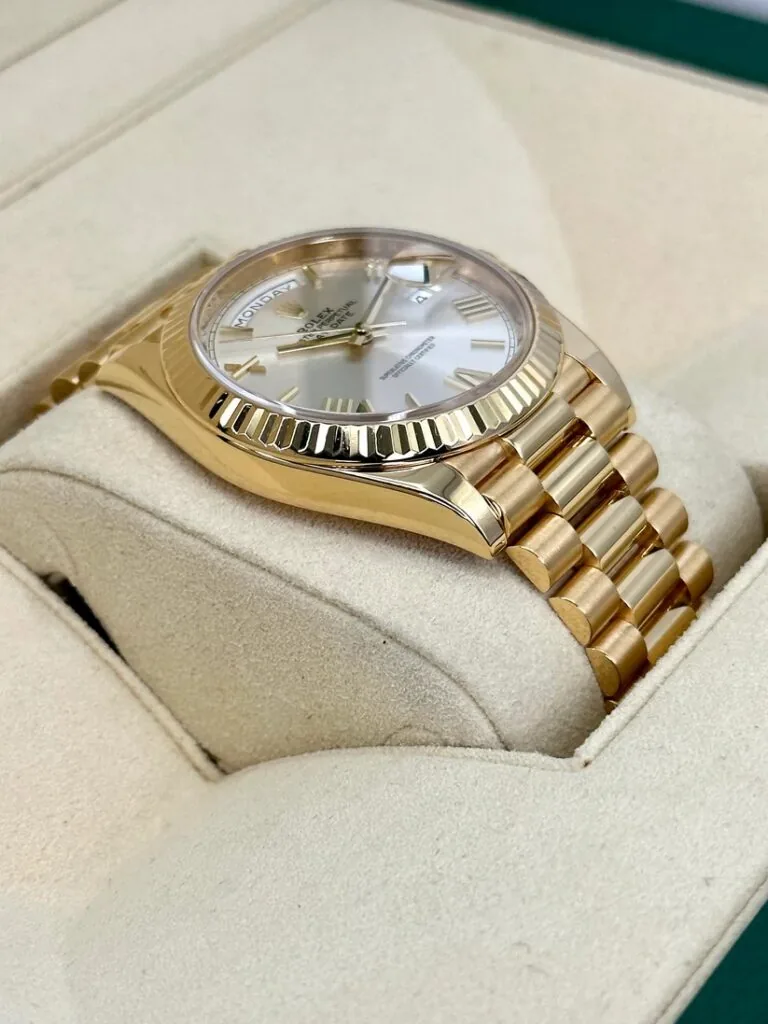 RLX Day-Date "President" 40mm Yellow Gold Silver Roman Dial - 228238