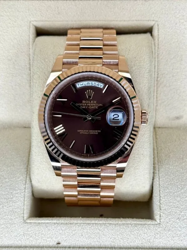 RLX Day-Date "President" 40mm Everose Gold Chocolate Roman Dial - 228235
