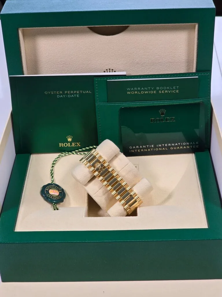 RLX Day-Date "President" 40mm Yellow Gold Silver Index Dial - 228238