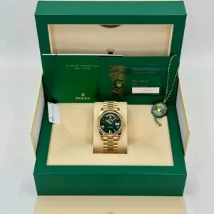 RLX Yellow Gold President Day Date 40mm Green Roman Ombre Dial - 228238