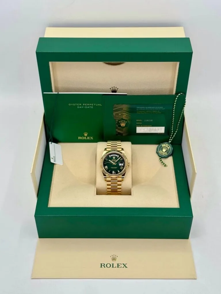 RLX Yellow Gold President Day Date 40mm Green Roman Ombre Dial - 228238
