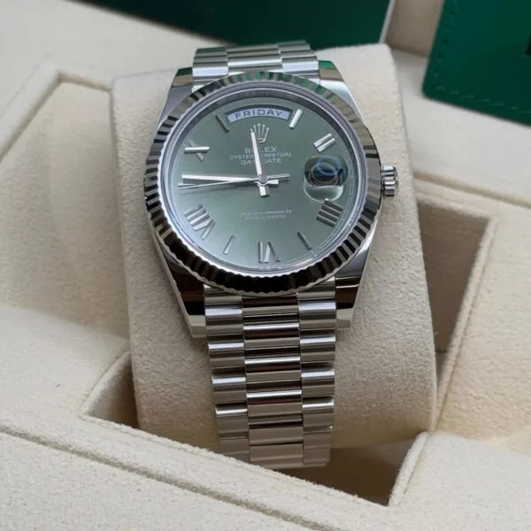 RLX Day-Date "President" 40mm Platinum Green Olive Roman Dial - 228236