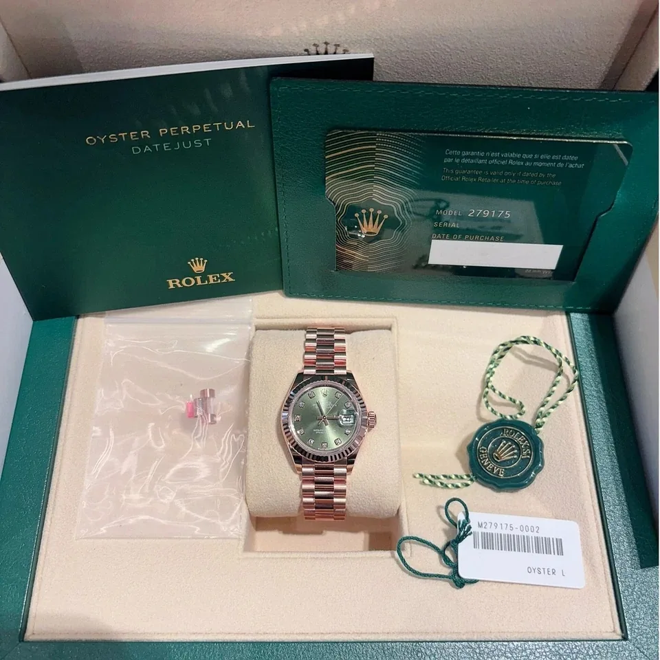 RLX Lady-Datejust 31mm 279175 Green Diamond-Set Dial President Everose Gold