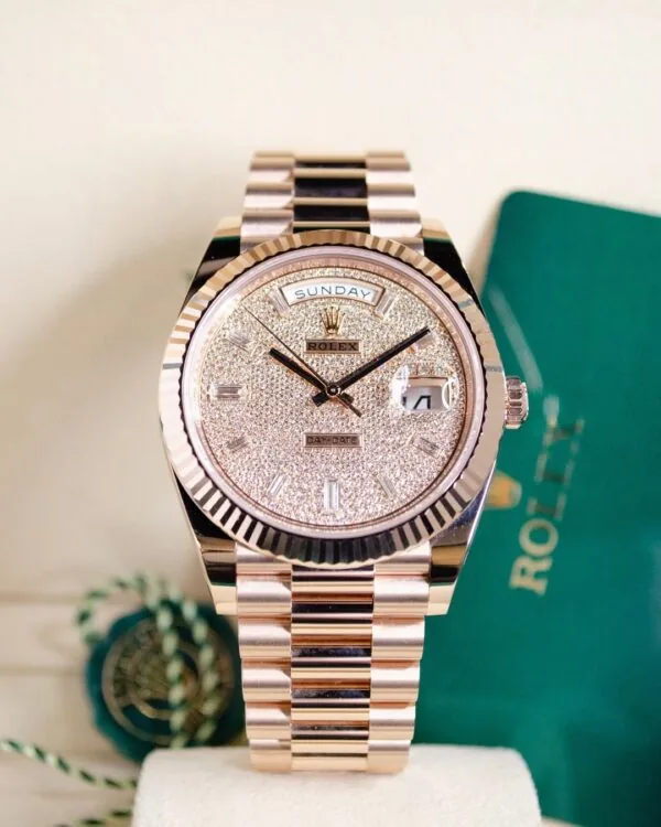 RLX Day-Date "President" 40mm Everose Gold Diamond Pave Dial - 228235