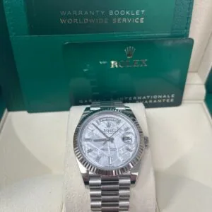 RLX Day-Date "President" 40mm White Gold Meteorite Diamond Baguette Dial - 228239