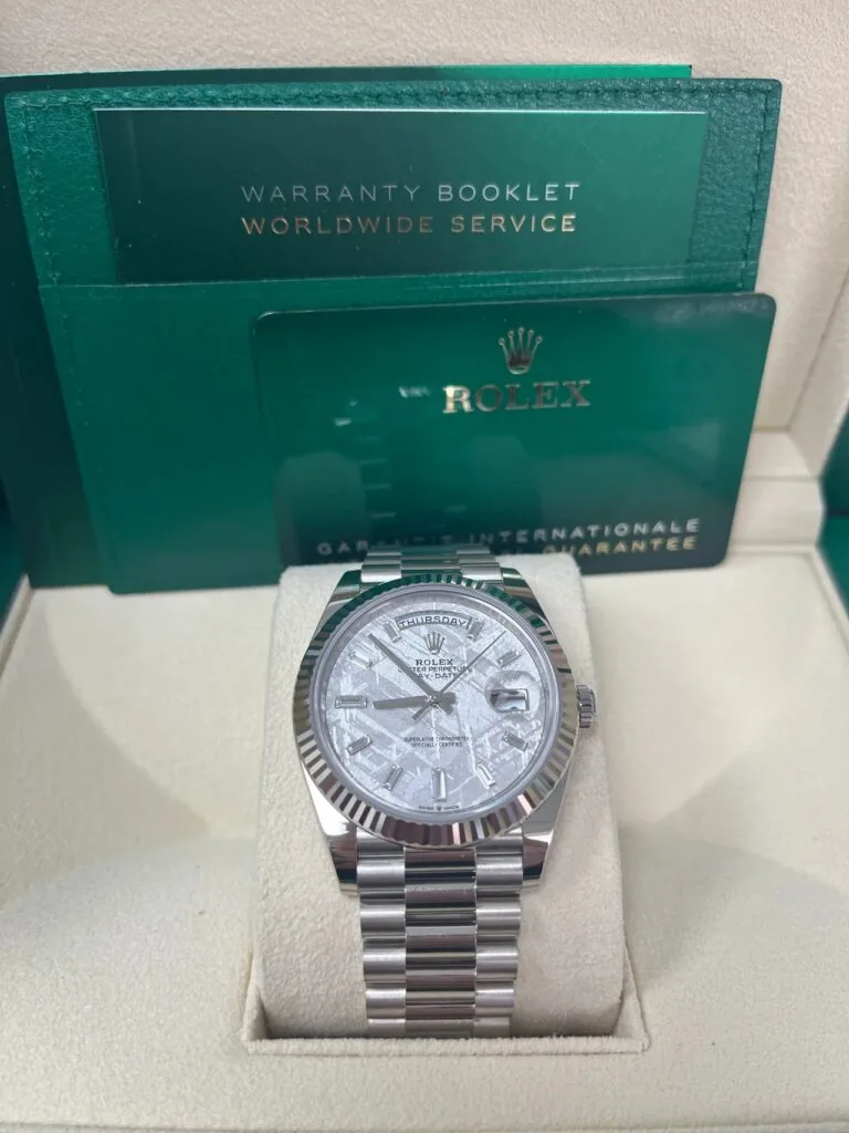 RLX Day-Date "President" 40mm White Gold Meteorite Diamond Baguette Dial - 228239
