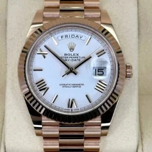 RLX Day-Date "President" 40mm Everose Gold White Roman Dial - 228235