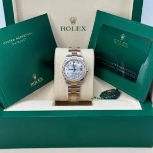 RLX Datejust m278381-0025/0026 Mother-of-Pearl Diamond 31mm Dial Diamond-Set Bezel and Oyster Bracelet Watch