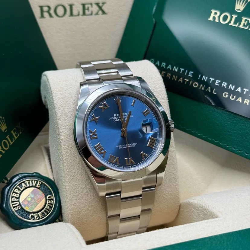 RLX Datejust 41mm 126300 Blue Roman Oyster Stainless Steel Watch