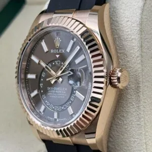 RLX Sky-Dweller 42mm Rose Gold Chocolate Dial Oysterflex - 336235
