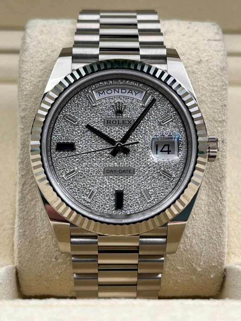 RLX Day-Date "President" 40mm White Gold Pave Diamond Sapphire Dial - 228239