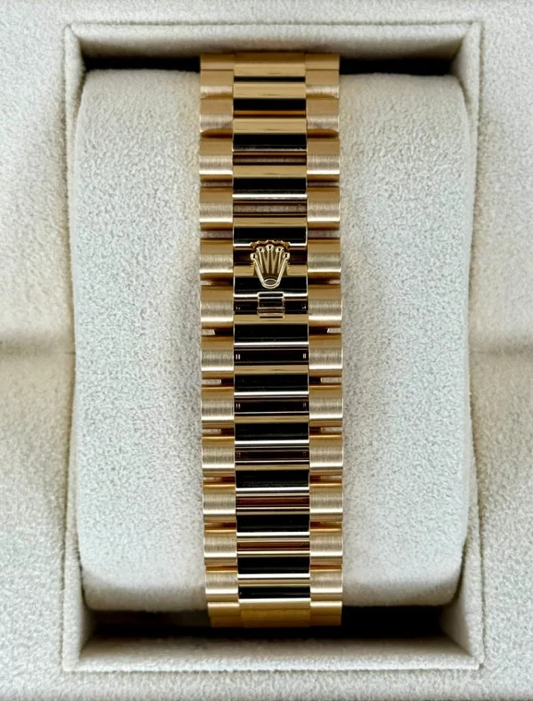 RLX Day-Date "President" 40mm Yellow Gold White Roman Dial Diamond Bezel - 228348rbr