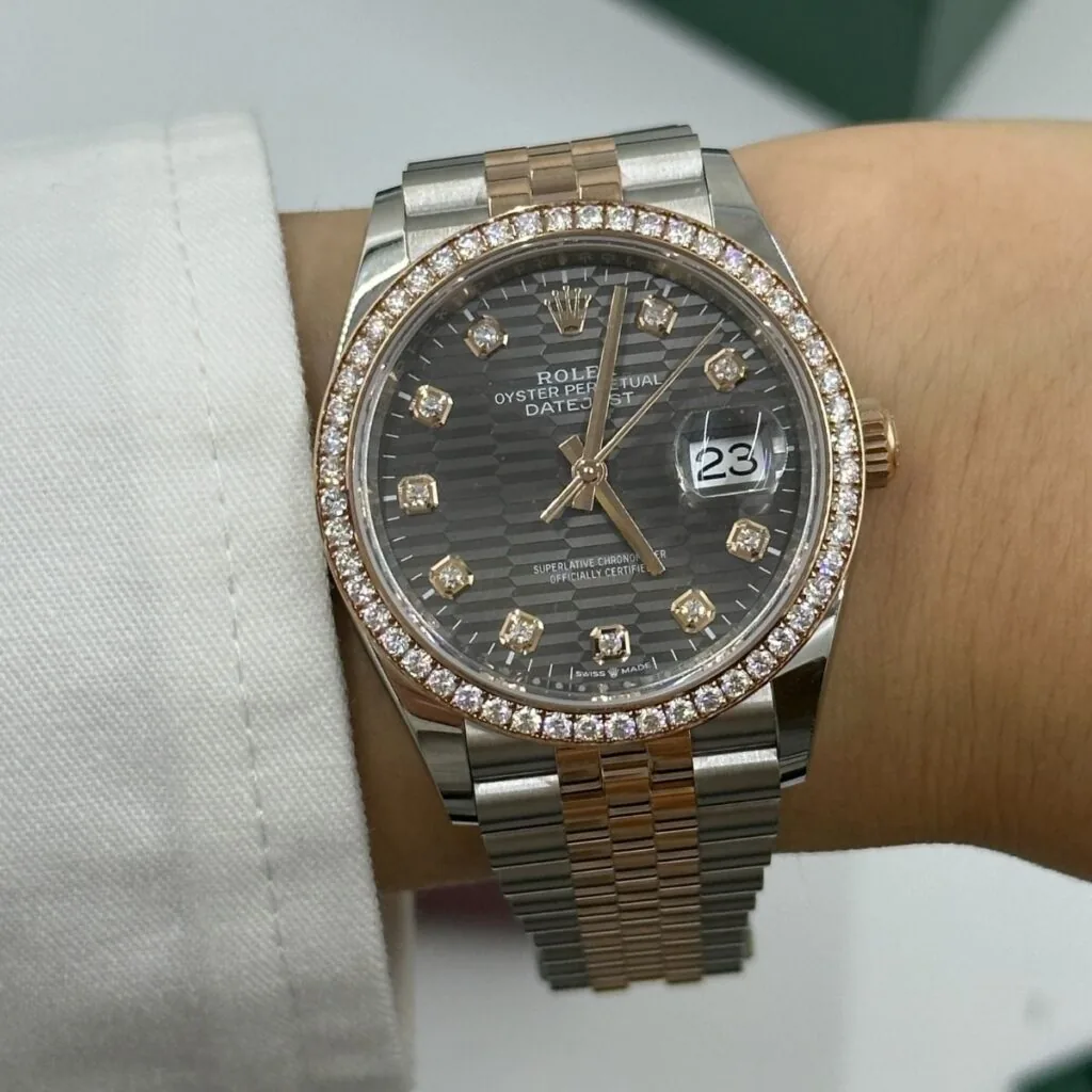 RLX Datejust 36mm 126281 Slate Fluted Motif Diamond Dial Diamond Bezel and Oyster Bracelet
