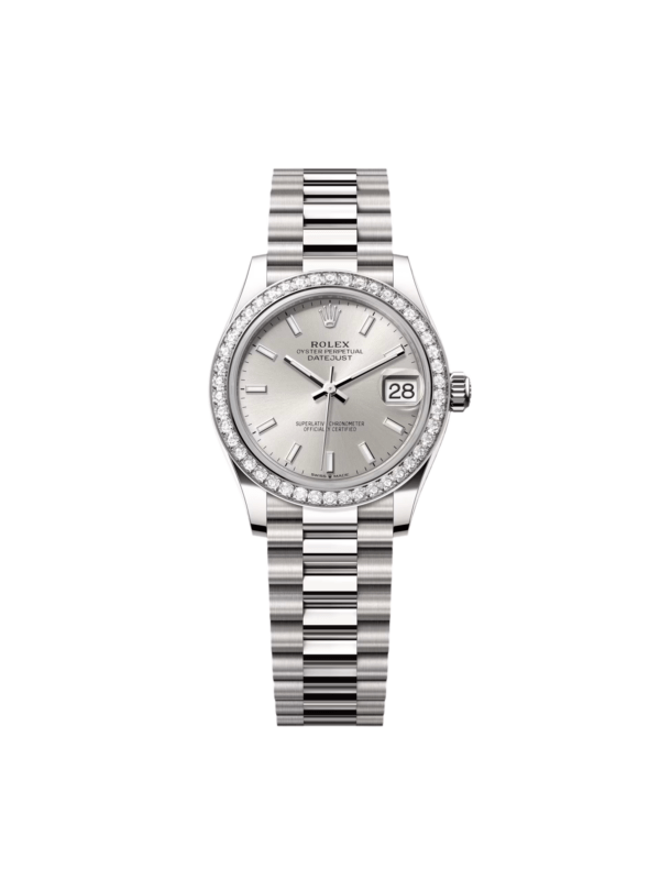 RLX Datejust m278289RBR-0012 Silver Dial White Gold President Watch