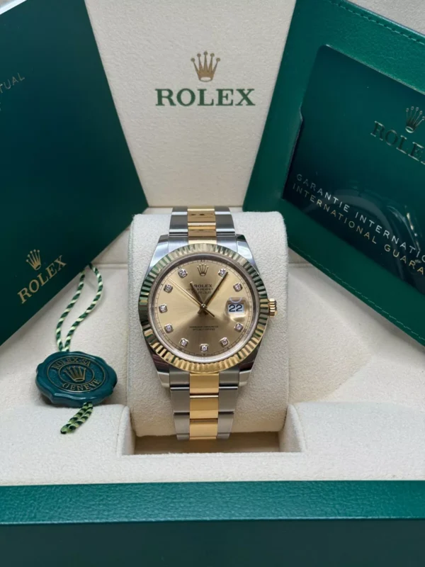 RLX Datejust 41mm Two-Tone Yellow Gold Fluted Bezel Champagne Diamond Dial Oyster - 126333