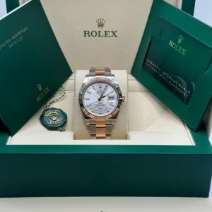 RLX Datejust 41mm 126331 Silver Fluted Motif Dial Two Tone Stainless Steel & 18K Rose Gold Jubilee Bracelet Men's Watch
