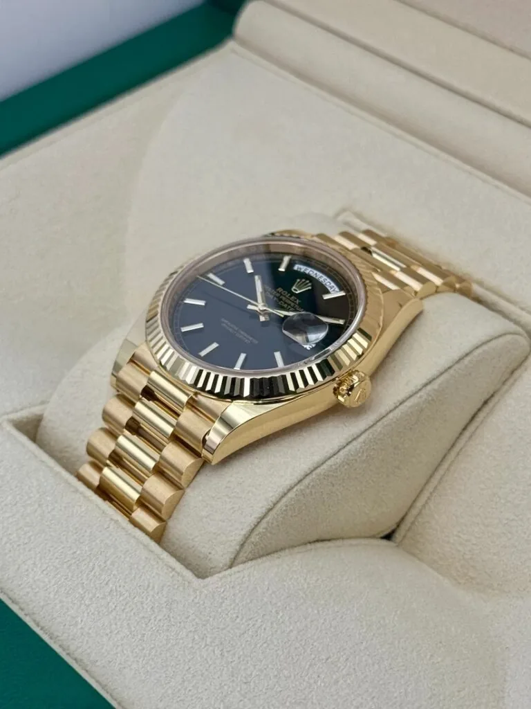 RLX Day-Date "President" 40mm Yellow Gold Black Index Dial - 228238