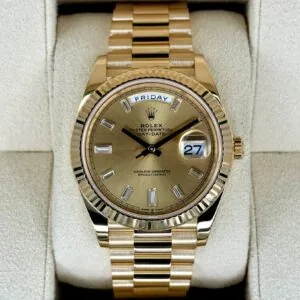 RLX Day-Date "President" 40mm Yellow Gold Champagne Diamond Baguette Dial - 228238