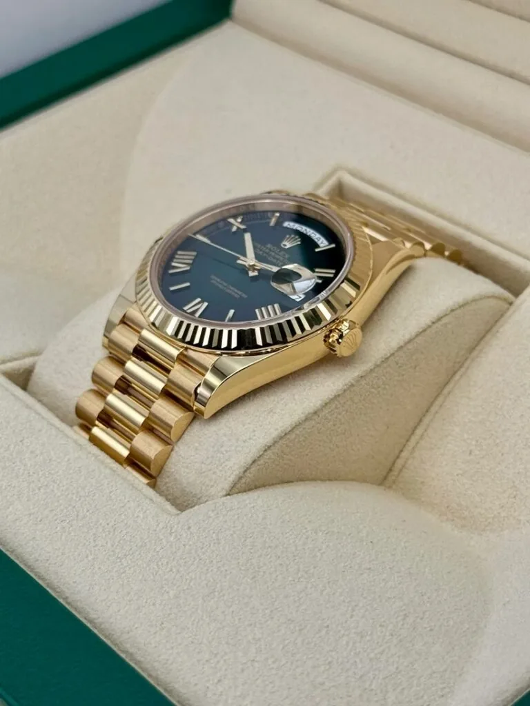 RLX Yellow Gold President Day Date 40mm Green Roman Ombre Dial - 228238