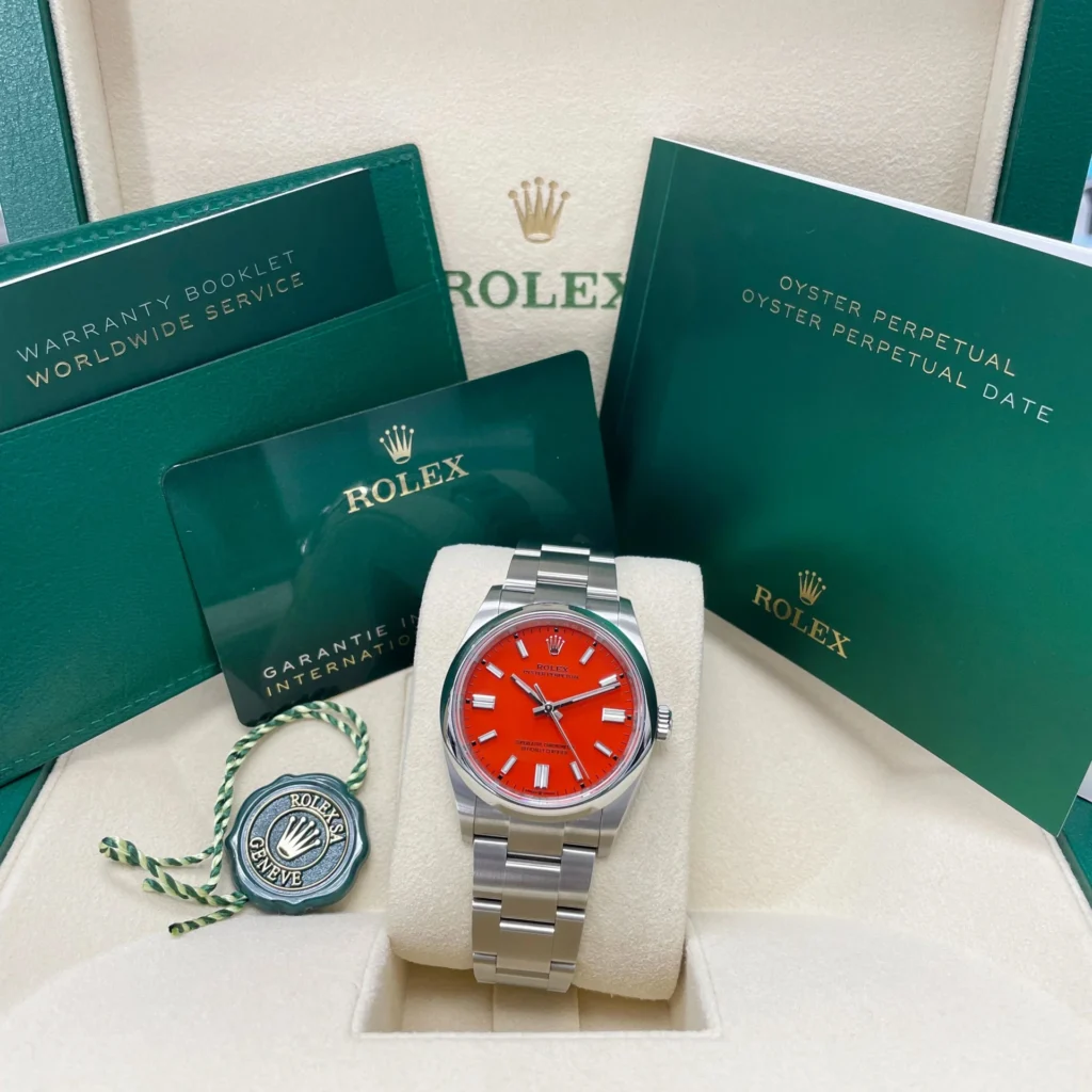 RLX Oyster Perpetual 36mm 126000-0007 Coral Red Dial Steel Watch