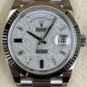 RLX Day-Date "President" 40mm White Gold Pave Diamond Sapphire Dial - 228239
