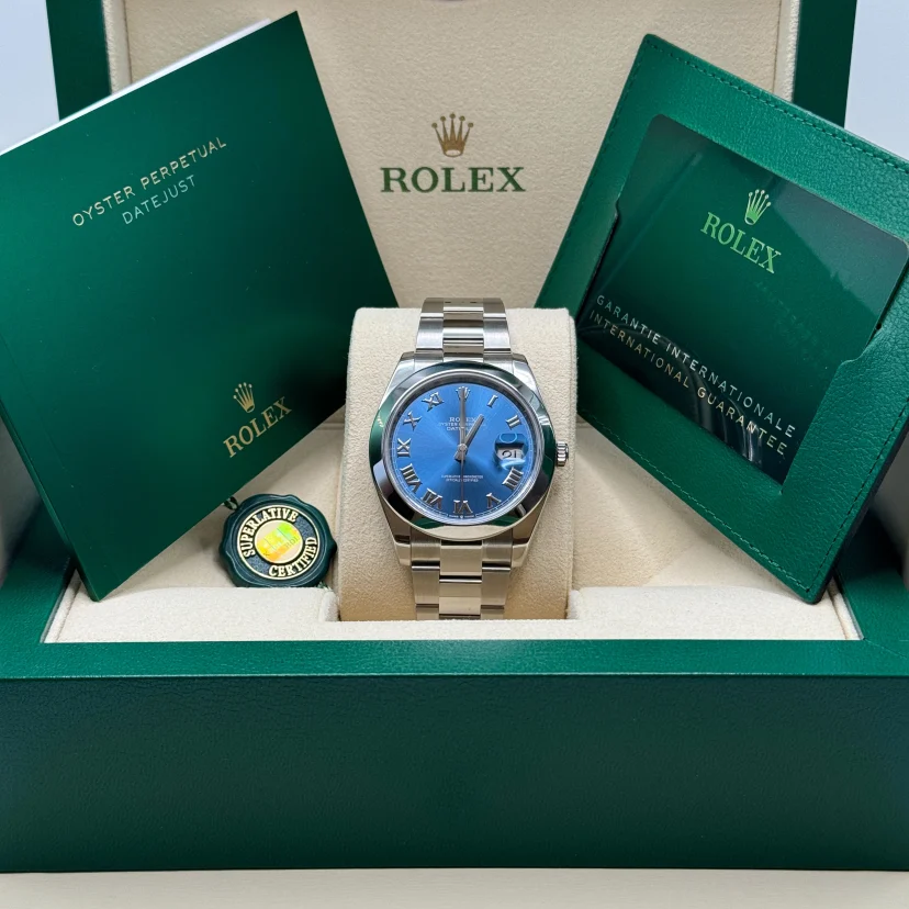 RLX Datejust 41mm 126300 Blue Roman Oyster Stainless Steel Watch