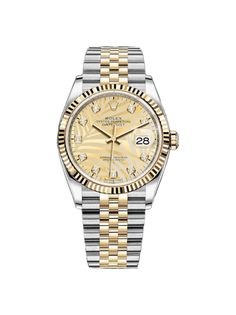 RLX Datejust 36mm 126233 Champagne Palm Motif Diamond Dial and Jubilee Bracelet Watch