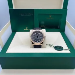 RLX Sky-Dweller 42mm Rose Gold Slate Dial Oysterflex - 336235