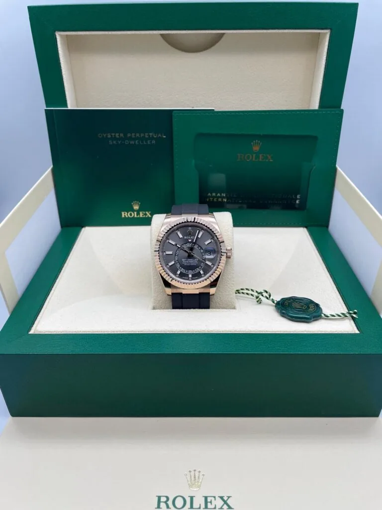 RLX Sky-Dweller 42mm Rose Gold Slate Dial Oysterflex - 336235