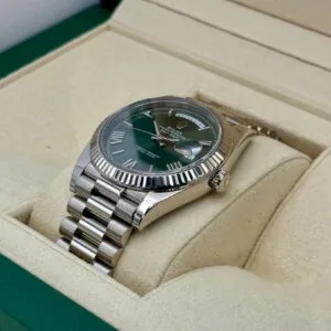 RLX Day-Date "President" 40mm White Gold Green Roman Dial - 228239