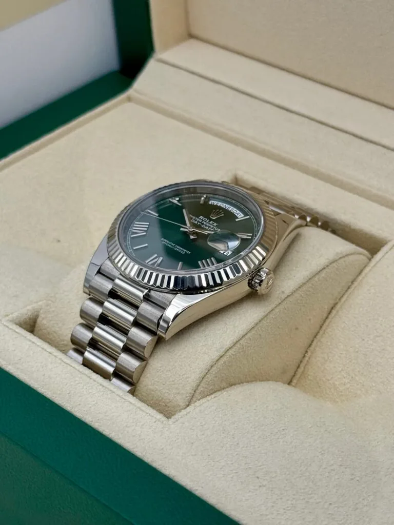 RLX Day-Date "President" 40mm White Gold Green Roman Dial - 228239