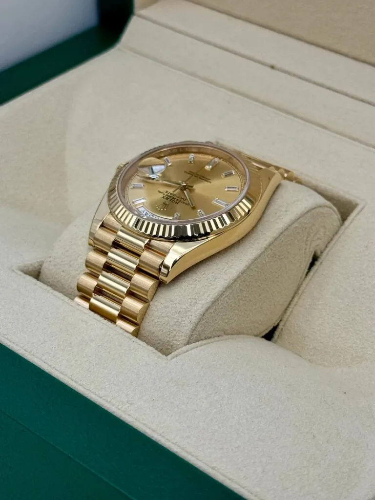 RLX Day-Date "President" 40mm Yellow Gold Champagne Diamond Baguette Dial - 228238