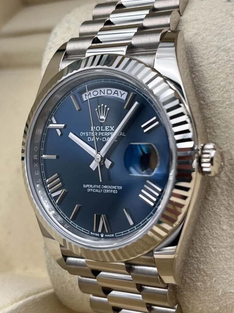 RLX Day-Date "President" 40mm White Gold Blue Roman Dial - 228239