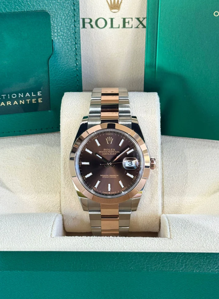 RLX Datejust 41mm 126301 Chocolate Index Oyster Steel and Everose Gold Watch