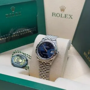 RLX Datejust m278344-0035/0036 Bright Blue Dial 31mm Domed Diamond Oyster Watch