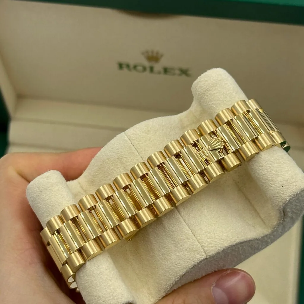 RLX Day-Date "President" 40mm Yellow Gold Green Roman Dial Diamond Bezel - 228348rbr