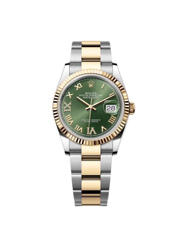 RLX Datejust 36mm 126233 Olive-green Roman Diamond Dial Two-Tone Jubilee Bracelet