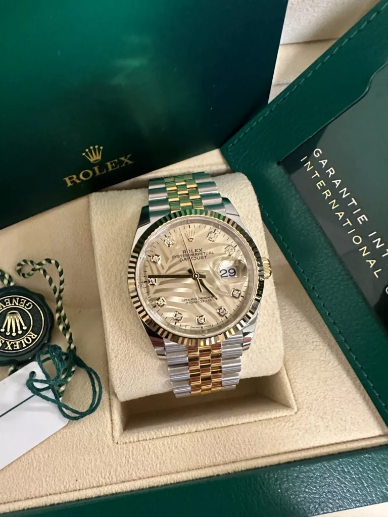 RLX Datejust 36mm 126233 Champagne Palm Motif Diamond Dial and Jubilee Bracelet Watch