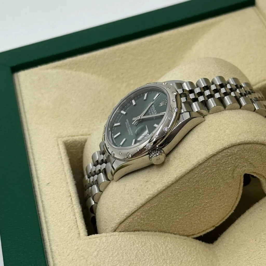 RLX Datejust m278344-0019/0020 Mint Green Dial 31mm Domed Diamond Oyster Watch
