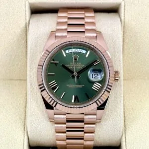 RLX Day-Date "President" 40mm Everose Gold Olive Green Roman Dial - 228235