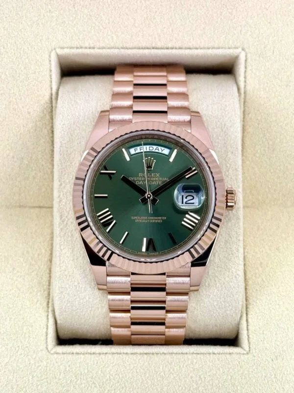 RLX Day-Date "President" 40mm Everose Gold Olive Green Roman Dial - 228235