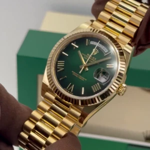 RLX Yellow Gold President Day Date 40mm Green Roman Ombre Dial - 228238