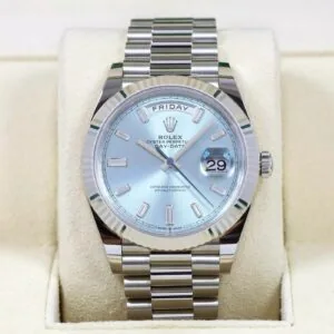 RLX Day-Date "President" 40mm Platinum Ice Blue Baguette Dial - 228236