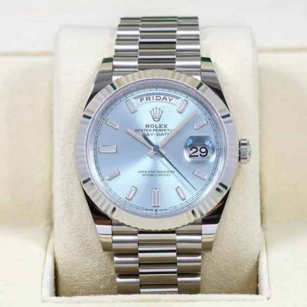 RLX Day-Date "President" 40mm Platinum Ice Blue Baguette Dial - 228236