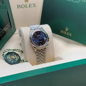 RLX Datejust m278344-0035/0036 Bright Blue Dial 31mm Domed Diamond Oyster Watch