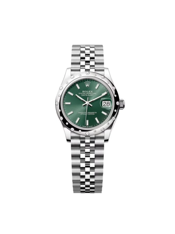 RLX Datejust m278344-0019/0020 Mint Green Dial 31mm Domed Diamond Oyster Watch