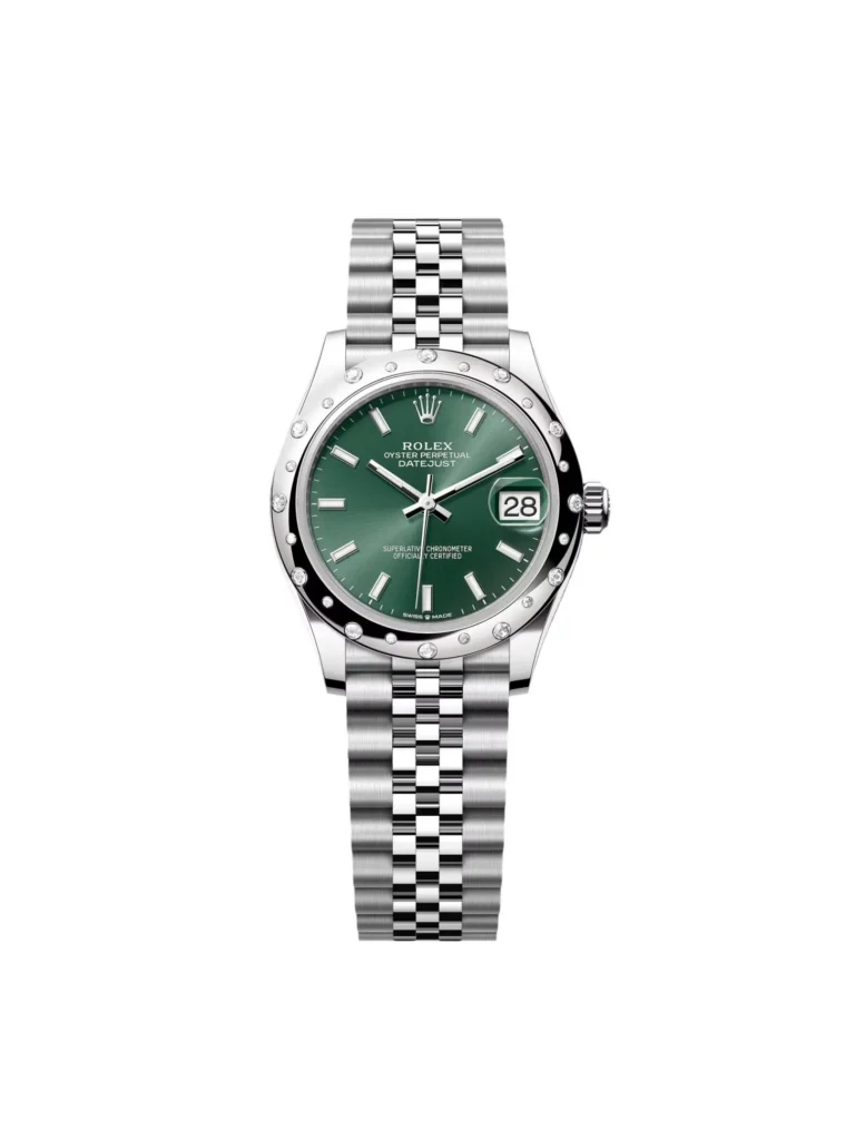 RLX Datejust m278344-0019/0020 Mint Green Dial 31mm Domed Diamond Oyster Watch